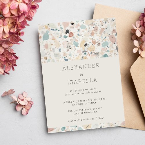 Casual Modern Terrazzo Pastel Colors Retro Wedding Invitation