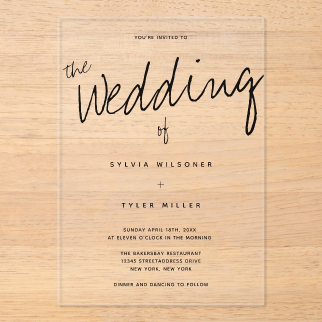 Casual Modern Typography Wedding Acrylic Invitations (Front)