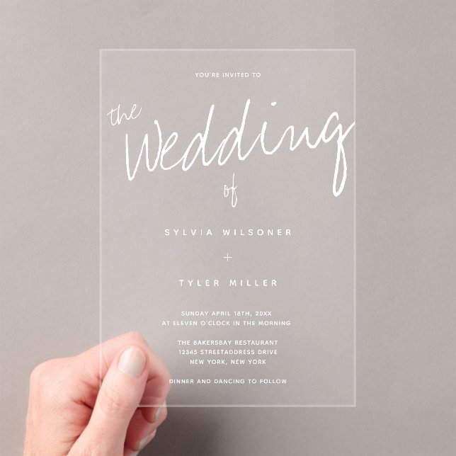 Casual Modern Typography Wedding Acrylic Invitations (Insitu (Handheld))