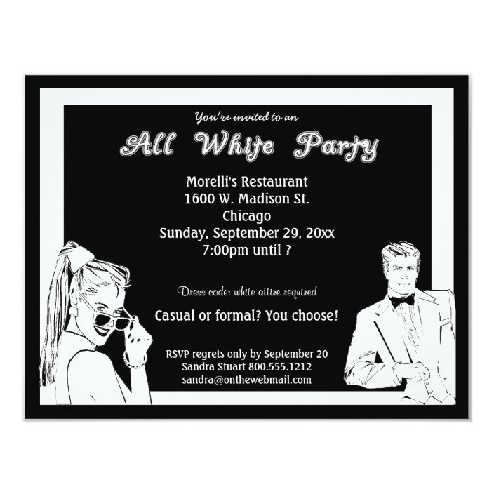 black and white attire invitation wording