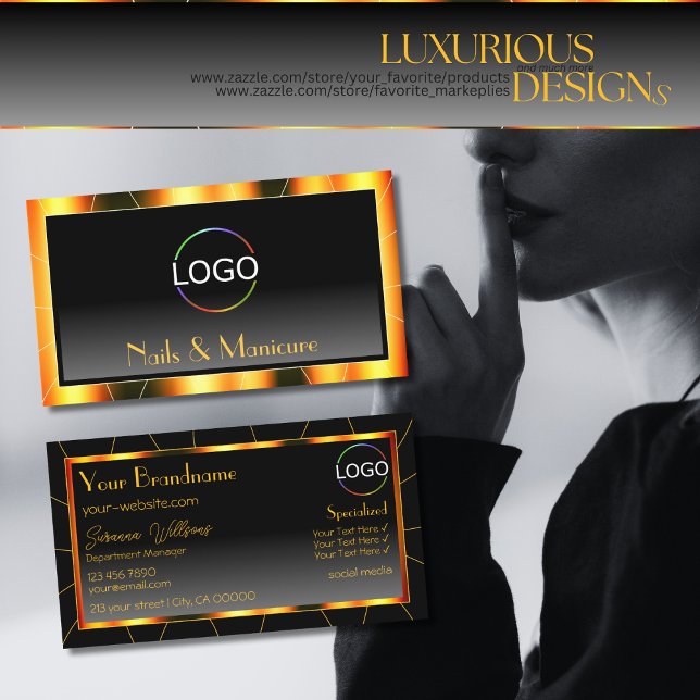 Casual Orange Frame Black Gradient add Logo Luxury Business Card (Creator Uploaded)