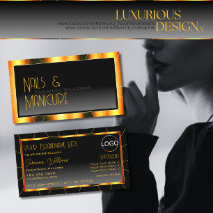 Casual Orange Frame Black Gradient with Logo Cool Business Card