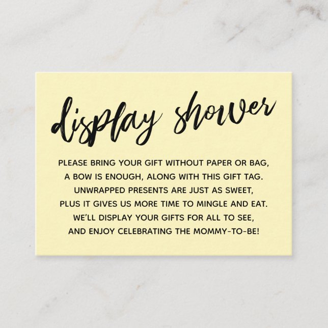 Casual Pale Yellow Display Baby Shower No Wrapping Enclosure Card (Front)