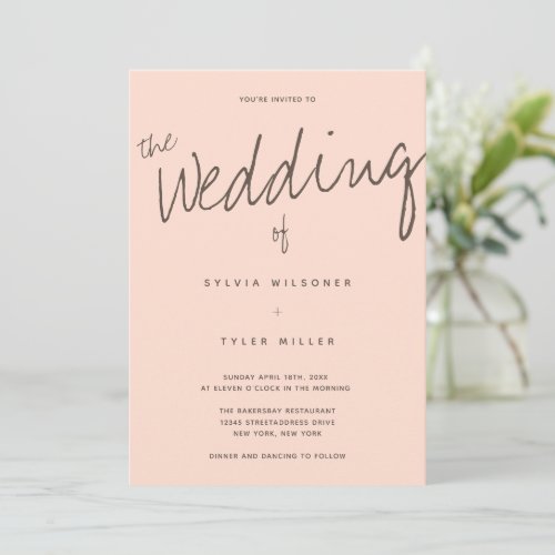 Casual Peach Typography Wedding Invitation