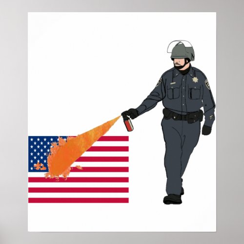 Casual Pepper Spray Cop with Flag in Color Poster