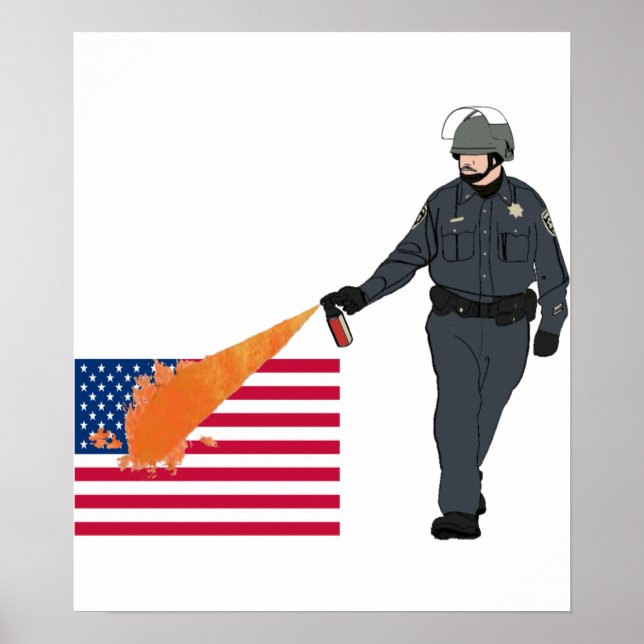 Casual Pepper Spray Cop with Flag in Color Poster (Front)
