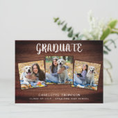 Casual Photo Collage Rustic Wood Graduation Announcement (Standing Front)