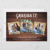 Casual Photo Collage Rustic Wood Graduation Announcement (Front)