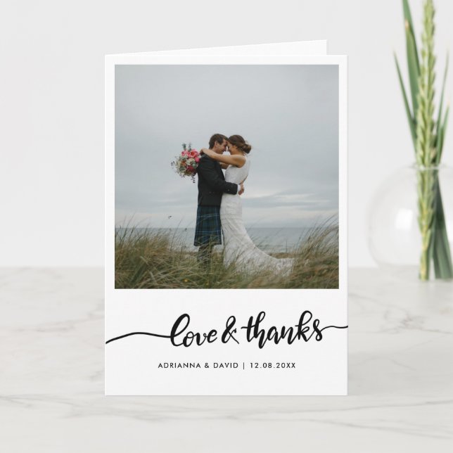 Casual Photo Wedding Love And Thanks Script Thank You Card (Front)