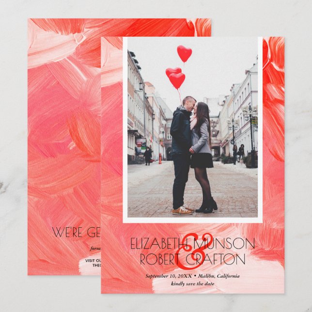Casual Photo Wedding Red Save The Date (Front/Back)