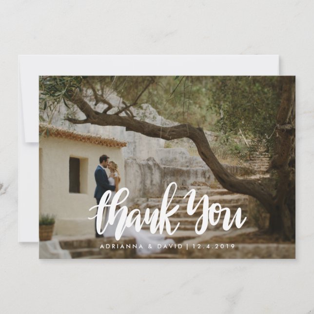 Casual Photo Wedding Thank You Handwritten Script (Front)