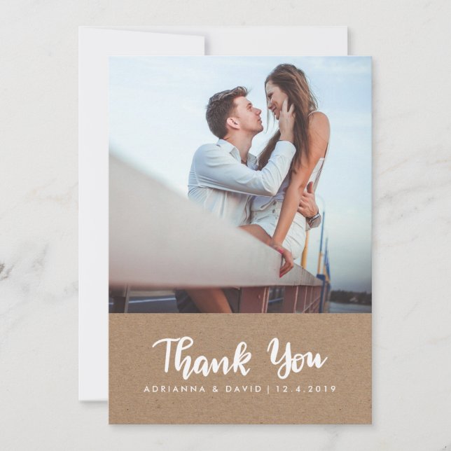 Casual Photo Wedding Thank You Kraft Paper Card (Front)
