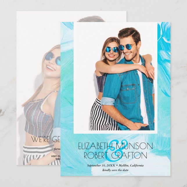 Casual Photo Wedding Turquoise Save The Date (Front/Back)