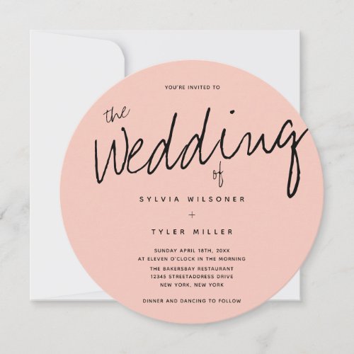 Casual Pink Black Typography Wedding Invitation