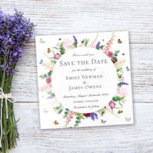 Casual Pink Purple Floral Butterfly Save the Date Invitation