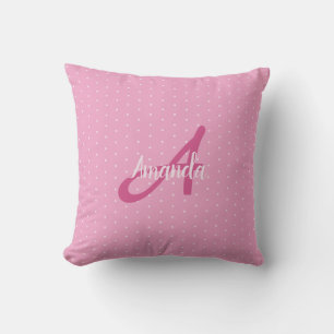 Casual Pink Tiny Dots Monogram  Throw Pillow