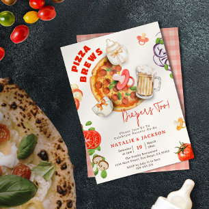 Casual Pizza Brews & Diapers Too Baby Shower Invitation