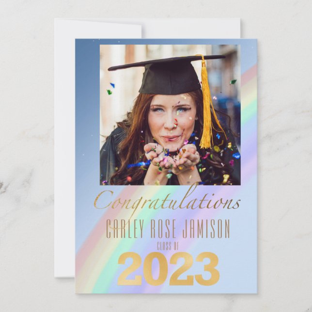  Casual Rainbow Watercolor Class of 2023 Photo Invitation (Front)