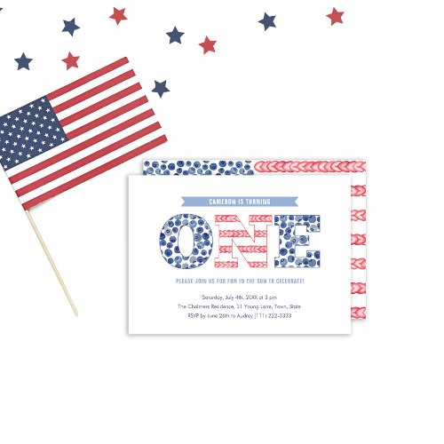 Casual Red White Blue Cookout 1st Birthday Party Invitation
