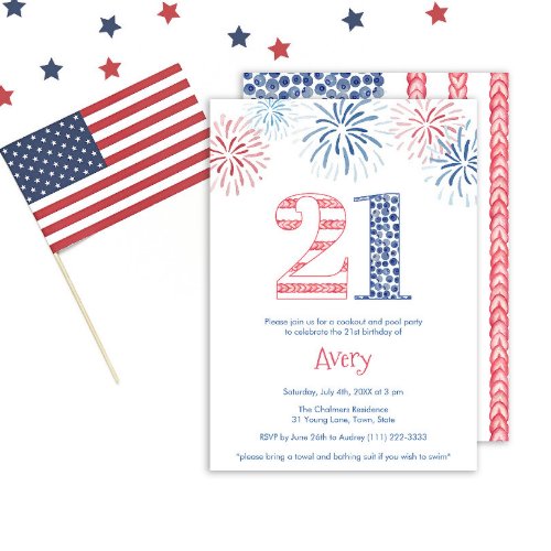 Casual Red White Blue Outdoors 21st Birthday Party Invitation