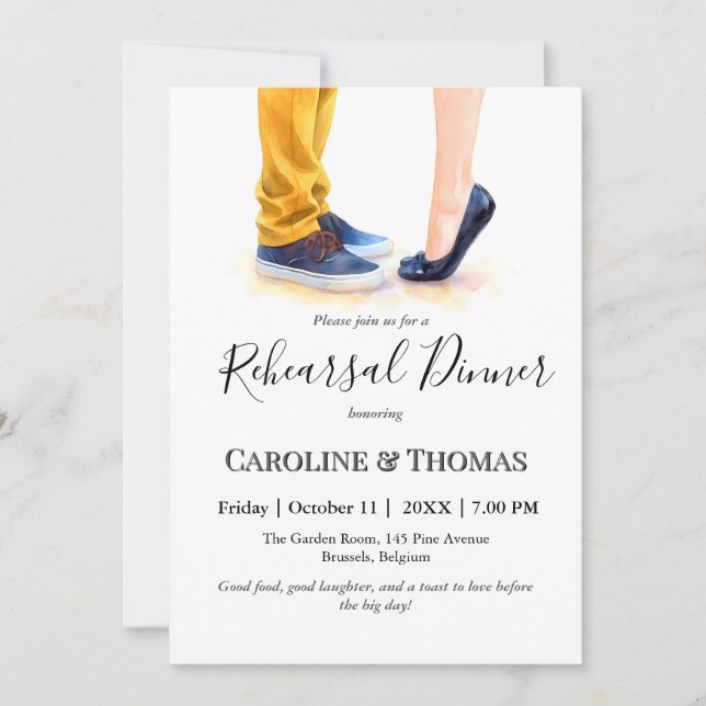 Casual Rehearsal Wedding Chic Couple Illustration  Invitation (Front)
