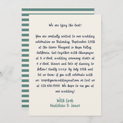 Casual Retro Quirky Handwriting Green Blue Wedding Invitation