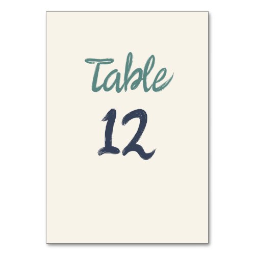 Casual Retro Quirky Handwriting Green Blue Wedding Table Number