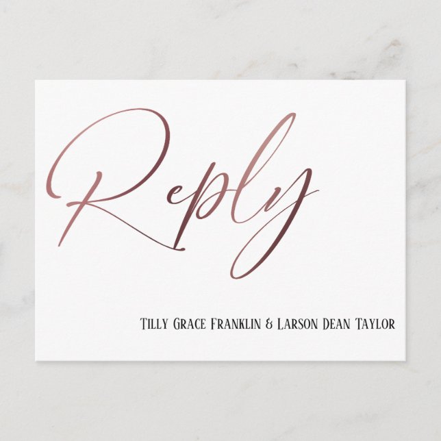 Casual Rose Gold Handwriting RSVP Song Request Postcard (Front)