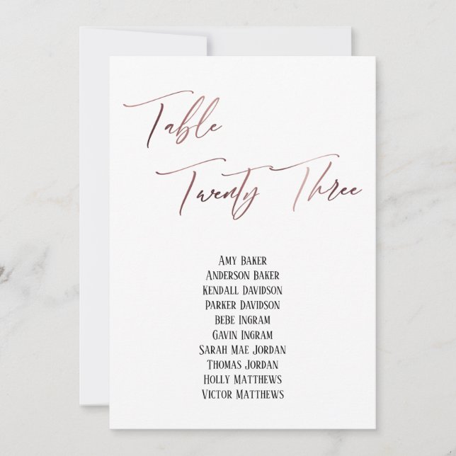 Casual Rose Gold Table Twenty Three Seating Chart (Front)