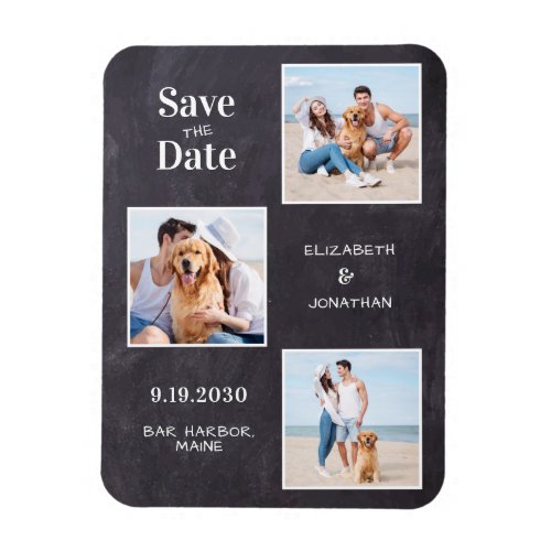 Casual Rustic 3 Photo Chalkboard Save The Date Ann Magnet