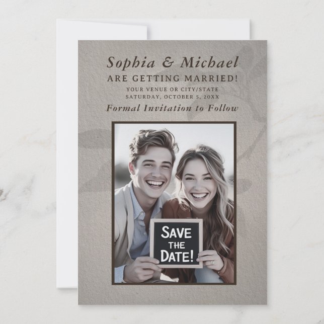 Casual Rustic Wedding Save the Date Photo (Back)