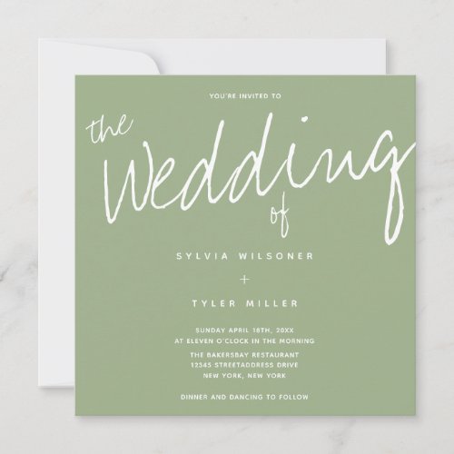 Casual Sage Typography Wedding Invitation