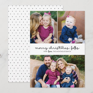 Casual Script 3 Photo Christmas Holiday Flat Card
