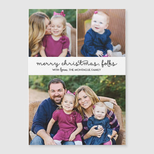 Casual Script 3 Photo Magnetic Christmas Holiday