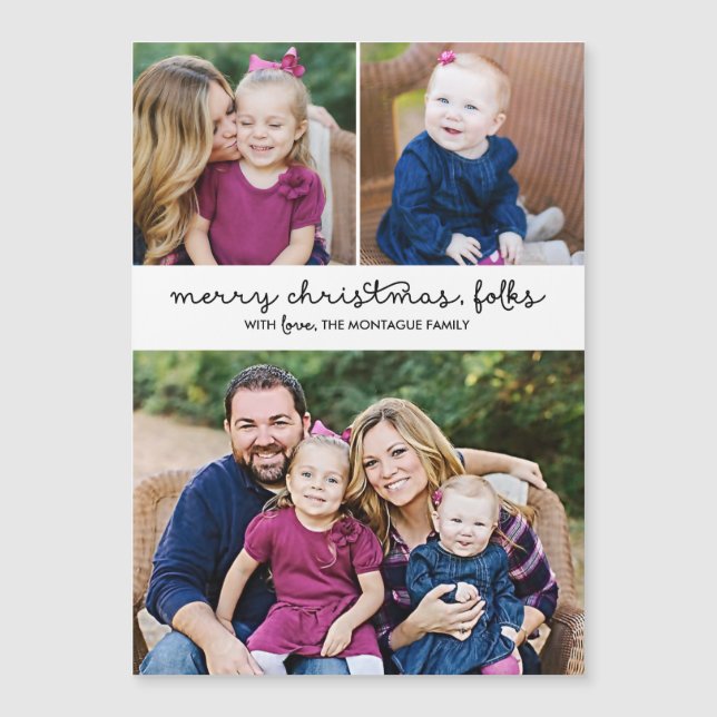 Casual Script 3 Photo Magnetic Christmas Holiday (Front)