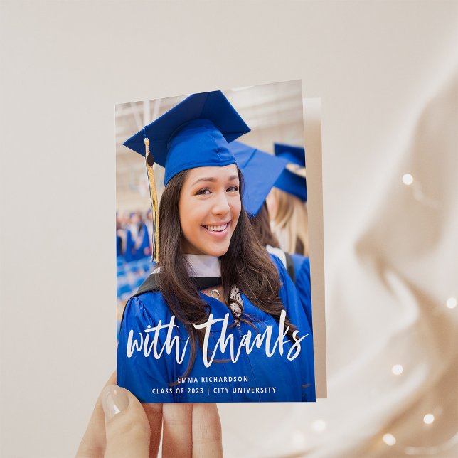 Casual Script and Graduation Photo Letterpress Thank You Card (Creator Uploaded)
