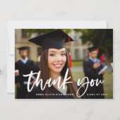 Casual Script and Graduation Photo Thank You Card (Front)