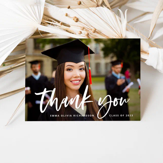 Casual Script and Graduation Photo Thank You Card | Zazzle