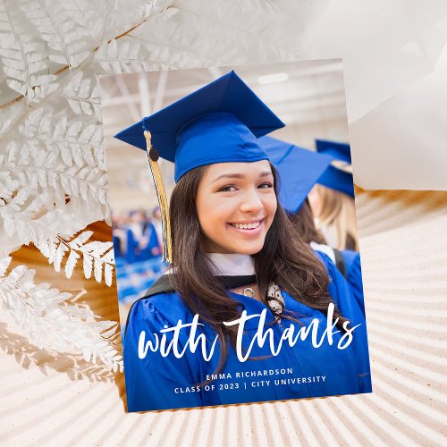 Casual Script and Graduation Photo Thank You Card