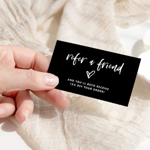 Casual Script and Heart   Black Referral Card