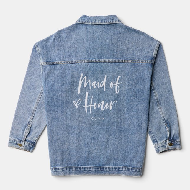 Casual Script and Heart | Chic Maid of Honor Denim Jacket (Back)