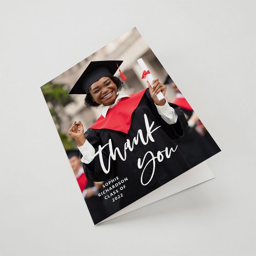 Casual Script and Photo  Graduation Thank You Card