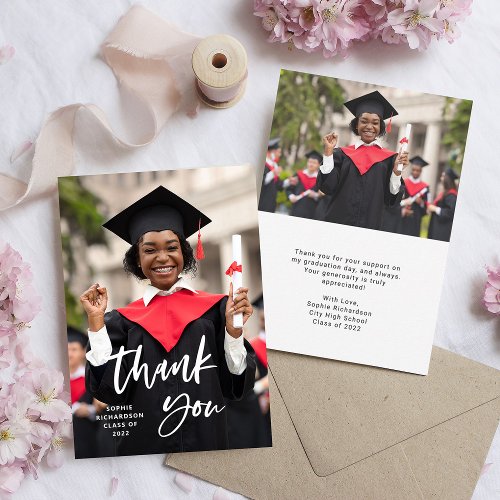 Casual Script and Photo  Graduation Thank You Card