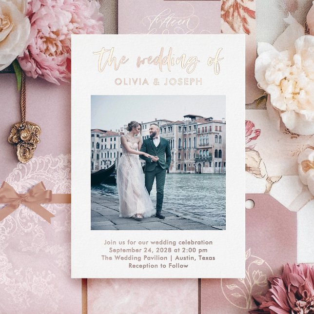 Casual Script and Photo | Wedding Rose Gold Foil Invitation (Creator Uploaded)