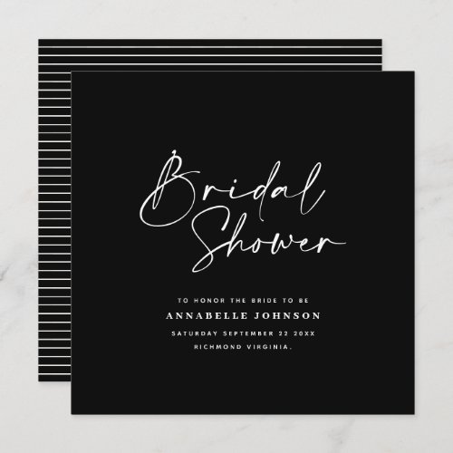 Casual script black and white bridal shower  save the date