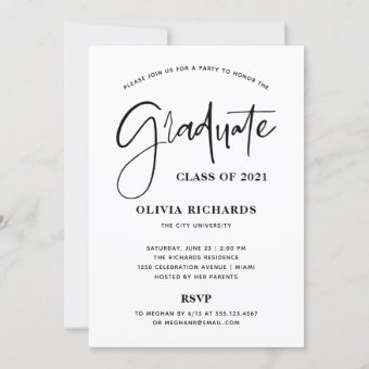 Casual Script Black and White | Grad Party Invitation | Zazzle