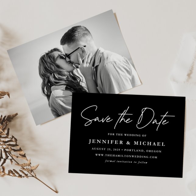 Casual Script Black and White Photo Save The Date (Creator Uploaded)