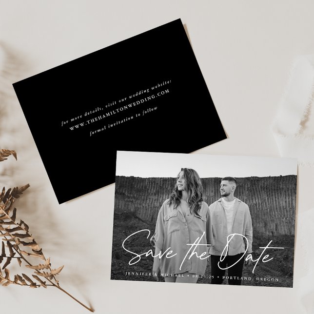 Casual Script Black and White Photo Save The Date (Creator Uploaded)