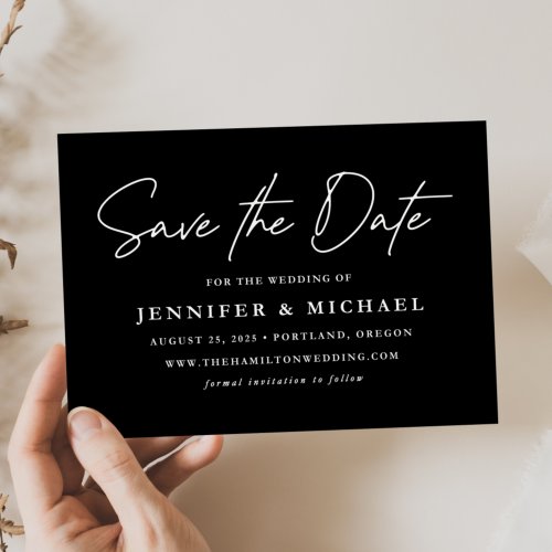 Casual Script Black and White Wedding Save The Date