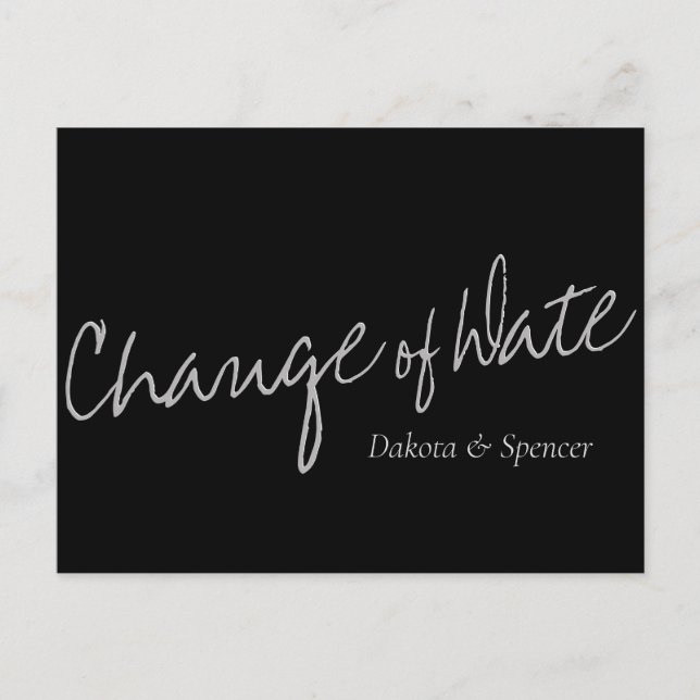 Casual Script | Black Gray Change of Wedding Date Postcard (Front)
